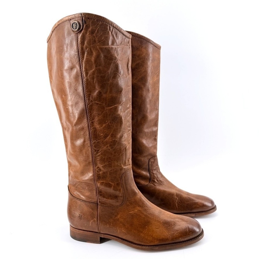 Frye Melissa Button Tall Cognac Tan Leather Deadstock Riding Boots 10B 75449